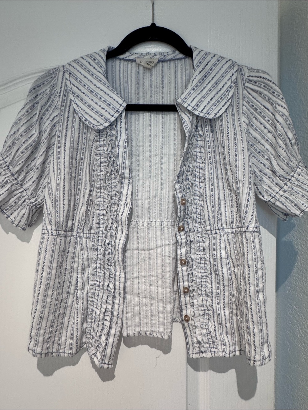 Pilcro White Button-Front Striped Ruffle Top - Picture 2 of 3